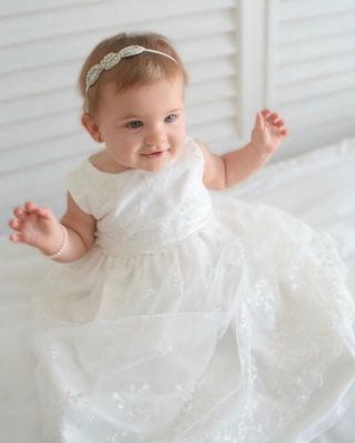 Laurenza's Baby Girls Sleeveless Baptism Dress Christening Gown With 