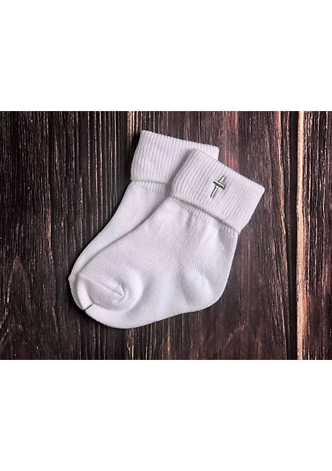 Baby Baptism Christening Silver Cross Embroidered Socks