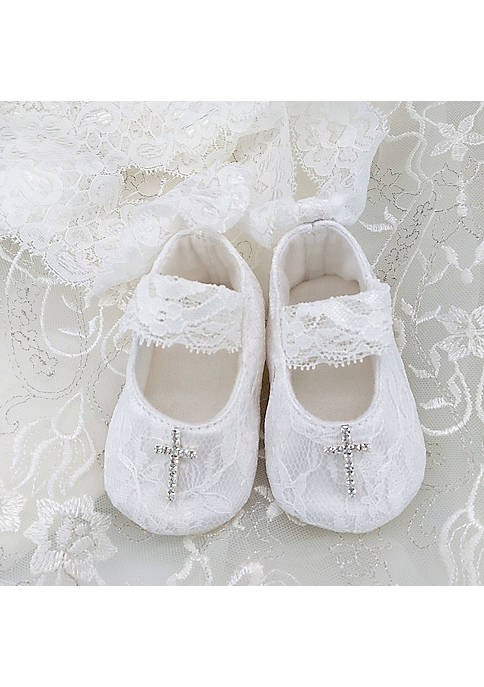 Laurenza's Baby Girls Lace Cross Baptism Christening Shoes