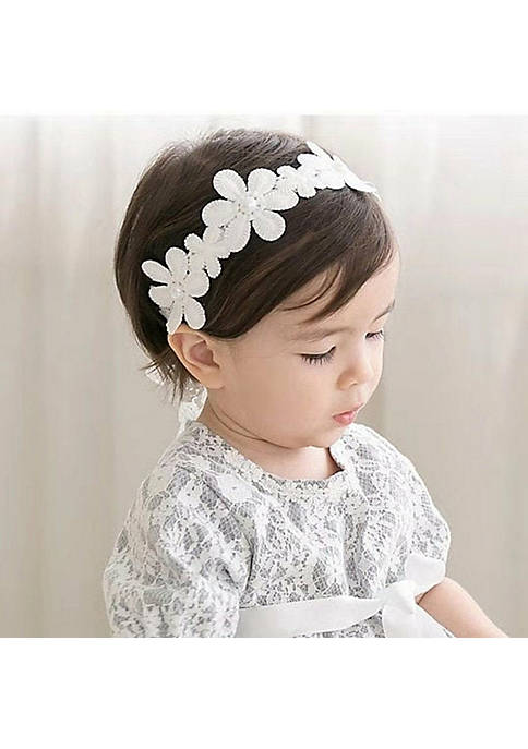 Laurenza's Baby Girls Baptism Christening Floral Headband with
