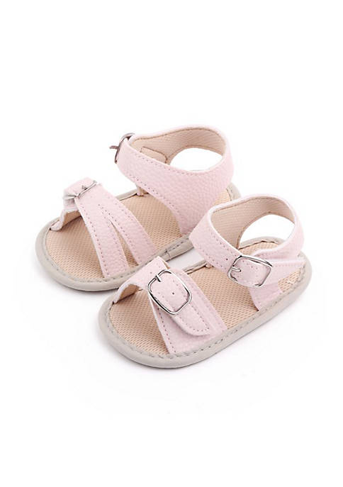 Laurenza's Baby Girls Light Pink Leather Buckle Sandals