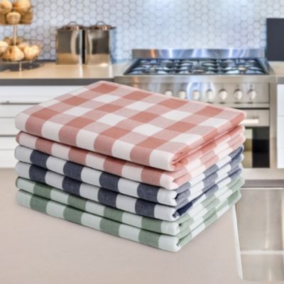Kitchen Towels Set Of 3 Buffalo Checks Aqua/white Color Kitchen Towels  20x30 Inc