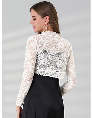 Allegra K Women's Elegant Crop Cardigan Sheer Floral Lace Bolero Shrug Top  | belk
