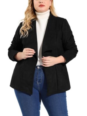 Agnes Orinda Women Plus Size Long Sleeve Drape Open Front Winter Faux Suede Blazer, Black, 4X -  731618066866