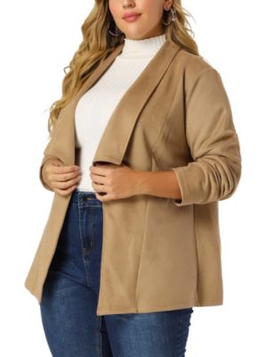 Agnes Orinda Women Plus Size Long Sleeve Drape Open Front Winter Faux Suede Blazer, 3X -  731618066903