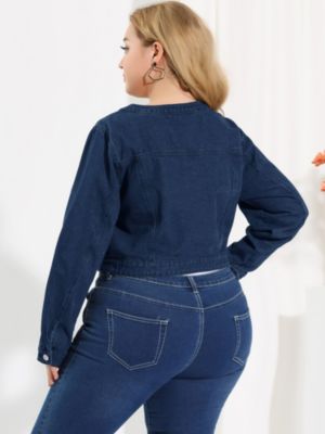 Plus size collarless hot sale denim jacket