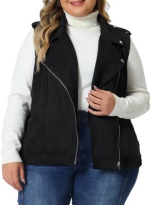 Agnes Orinda Women Plus Size Winter Faux Suede Solid Lapel Zipper Utility Motorcycle Suede Jacket Vest