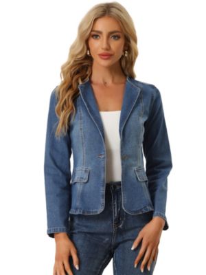 Agnes Orinda Women's Plus Size Classic Washed Front Frayed Denim Jacket  Valentin