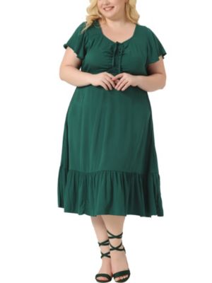 Agnes Orinda Plus Size Midi Dresses for Women Vintage Square Neck Swiss  Dots Boho Chiffon Dress 2023