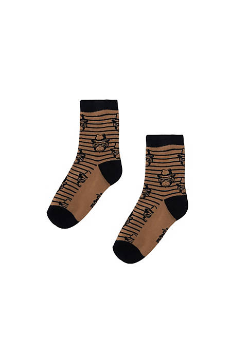 Deux par Deux Pattern Socks Tan Monkey Print