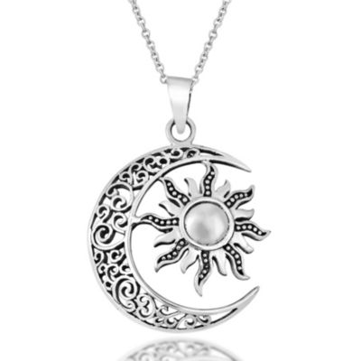 Aeravida Astronomical Celtic Crescent Moon And Sun Eclipse Sterling Silver Necklace For Women, Anniversay, Valentines Day, Couple Earrings, Grey, 18 -  718157126947