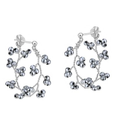 Aeravida Beautiful Unique Twisted Vines Hematite Beads 925 Sterling Silver Front Back-Hoop Earrings