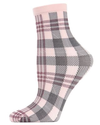 Memoi Women's Perfect Plaid Anklet Socks, Dusty Rose -  802025076400