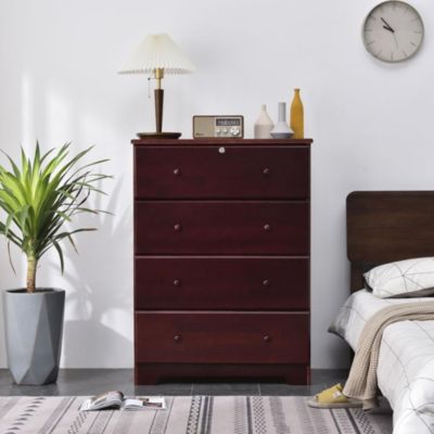 Better Home Products Isabela Solid Pine Wood 4 Drawer Chest Dresser In Mahogany