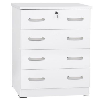Better Home Products Cindy 4 Drawer Chest Wooden Dresser With Lock In White