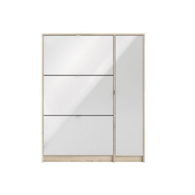 Tvilum Bright 3 Drawer Shoe Cabinet With Door, Oak Structure/white High Gloss