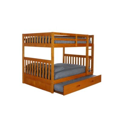 American Furniture Classics Model 82115-Trun-Kd Full Over Full Bunk Bed With Twin Sized Trundle In Warm Honey