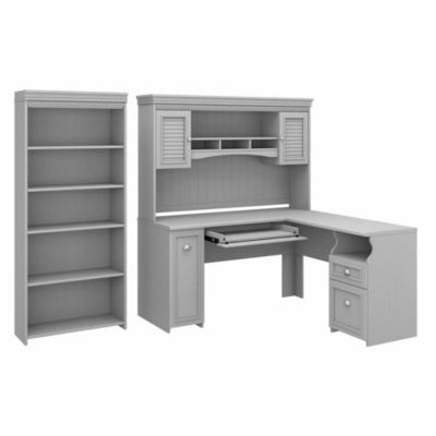 Bush Business Furniture Fairview 60W - L Shaped Desk With Hutch And 5 Shelf Bookcase, Gray -  042976119782