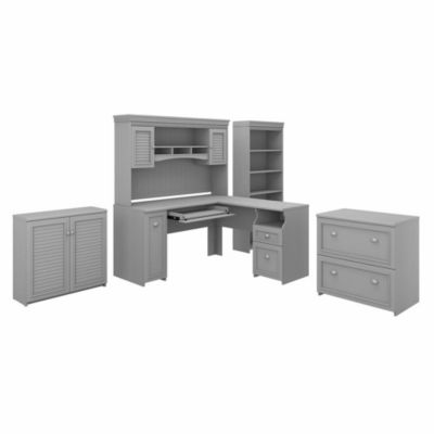 Bush Business Furniture Fairview 60W L Shaped Desk With Hutch, File Cabinet, Bookcase & Storage, Gray -  042976119867
