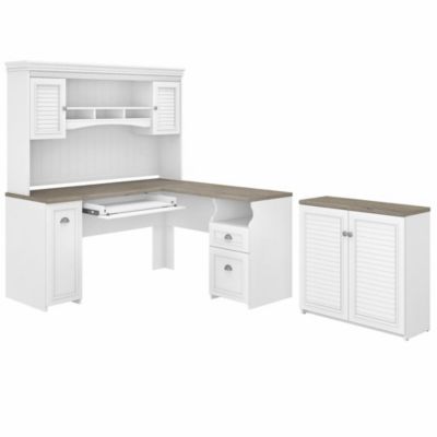 Bush Business Furniture Fairview 60W L Shaped Desk With Hutch And Small Storage Cabinet, White -  042976137243