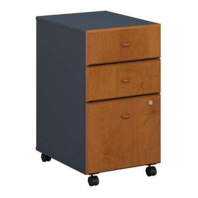 Bush Business Furniture Series A 3 Drawer Mobile File Cabinet, Assembled, Natural Cherry/slate