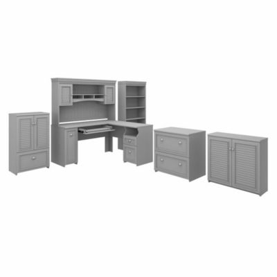 Bush Business Furniture Fairview 60W - L Shaped Desk With Hutch, Bookcase, Storage And File Cabinets, Gray -  042976119874