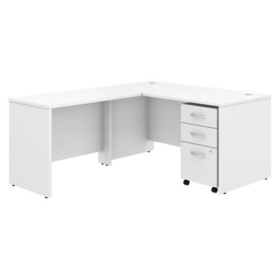 Bush Business Furniture Studio C 60W X 30D L Shaped Desk With Mobile File Cabinet And 42W Return, White