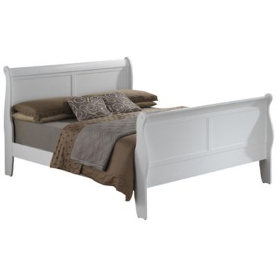 Passion Furniture Louis Philippe White Queen Sleigh Bed With High Footboard