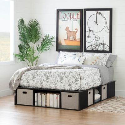 South Shore Flexible Storage Bed With Baskets, Black Oak And Taupe