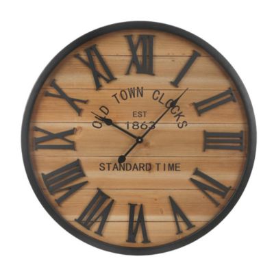 Luxen Home Wood Plank Metal Framed Wall Clock -  810053167267