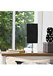 Petite White Stick Lamp with USB Charging Port and Fabric Shade - Black