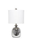 Metallic Gray Hammered Glass Jar Table Lamp with White Linen Shade