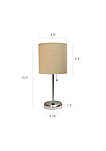 Home Decorative Stick Lamp with USB Charging Port, Tan Fabric Shade and Brushed Steel Base - 2 Pack Set