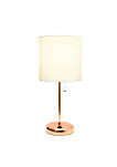 Modern Decorative Rose Gold Stick Lamp with USB charging port and Fabric Shade, White