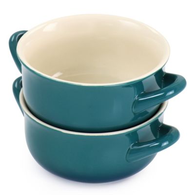 Bake & Serve - Large Ceramic Soup Bowls With Handles and Lids - 30 Ounce -  Set of 2