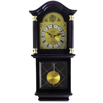 Bedford Clock Collection 26 Inch Chiming Wall Clock With Pendulum, Mahogany -  602573150160
