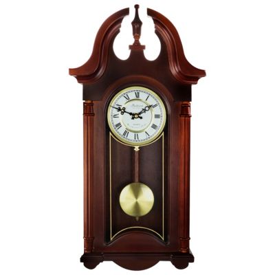 Bedford Clock Collection 26.5 Inch Chiming Wall Clock With Pendulum, Mahogany -  602573150191