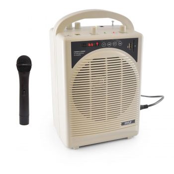 Pyle Portable Karaoke Pa Speaker Amplifier & Microphone System, Bluetooth Wireless Streaming, Handheld Mic, Built-In Rechargeable Battery, White -  068888762090