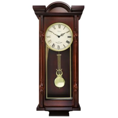 Bedford Clock Collection Grand 31 Inch Chiming Pendulum Wall Clock In Antique Mahogany Cherry Finish -  840191204586