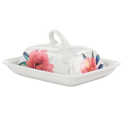 Gibson Everyday Fine Ceramic 7.5 Inch Butter Dish With Lid In Floral Designs -  085081527271