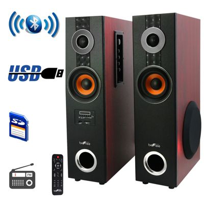 Befree Sound 2.1 Channel Powered Bluetooth Dual Wood Tower Speakers With Optical Input -  013964973747