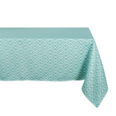 Cc Home Furnishings Aqua Blue And White Diamond Pattern Outdoor Rectangular Tablecloth 60â X 84â