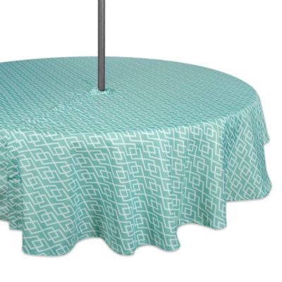 Cc Home Furnishings Aqua Green And White Diamond Pattern Outdoor Round Tablecloth With Zipper 60â
