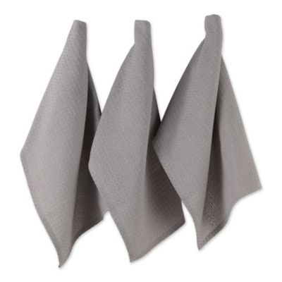 Contemporary Home Living Set of 4 Solid Mineral Gray Waffle Terry Dish Towel,  26