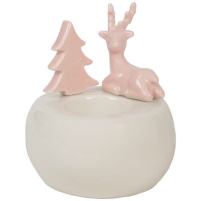 Northlight 4.5"" Pink Reindeer With Tree Christmas Tea Light Candle Holder