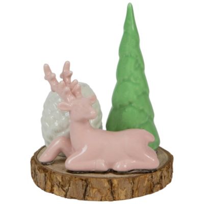 Northlight 6"" Pink Reindeer With Tree And Pine Cone Christmas Taper Candle Holder