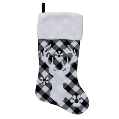 Northlight 20.5"" Black And White Plaid Rustic Reindeer Snowflake Christmas Stocking
