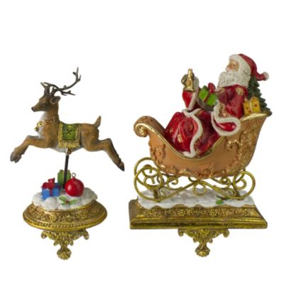 Northlight Set Of 2 Gold Santa And Reindeer Glittered Christmas Stocking Holders 9.5â