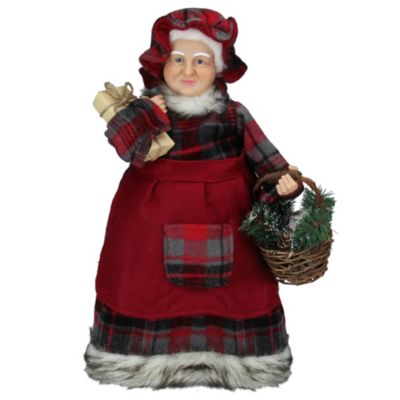 Northlight 16"" Country Mrs Claus With Basket And Gift Christmas Figure, Red, Standard -  093422669191