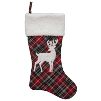 Northlight 20"" Black And Red Tartan Reindeer Christmas Stocking With Cuff
